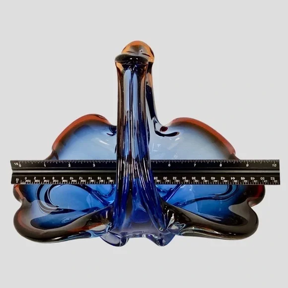 Royal Gallery Art Glass Basket Blue And Mulberry Purple Czech Republic Poland - Picture 14 of 15